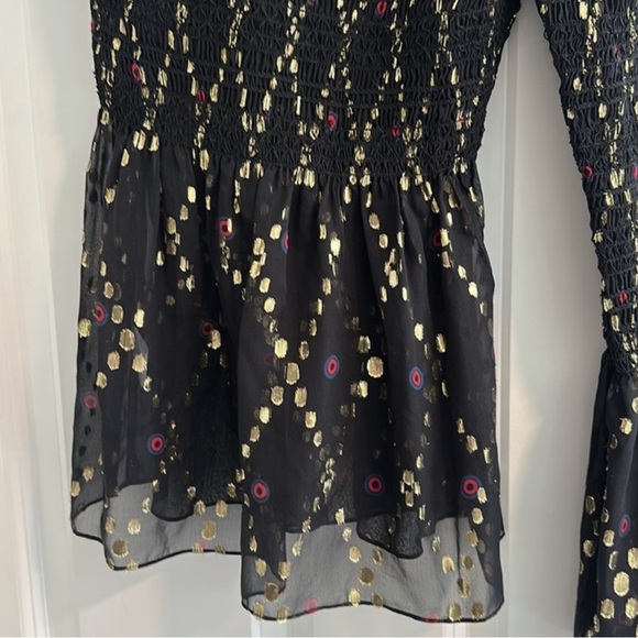 NWOT ALC Cossette Mock Neck One-Shoulder Smocked Silk Blouse size US4 - Picture 13 of 15